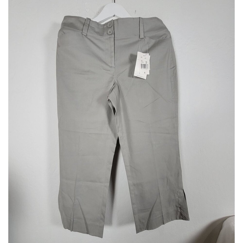 Cabi Women Mid-Rise Mid-Leg Cropped Pants Sz 10 Gray Linen Blend Stretch 491 New